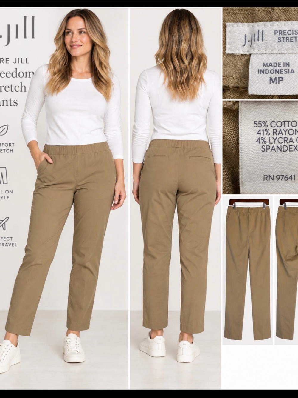 J. Jill Pure Jill Freedom Stretch Pants MP Tan Khaki Pull On